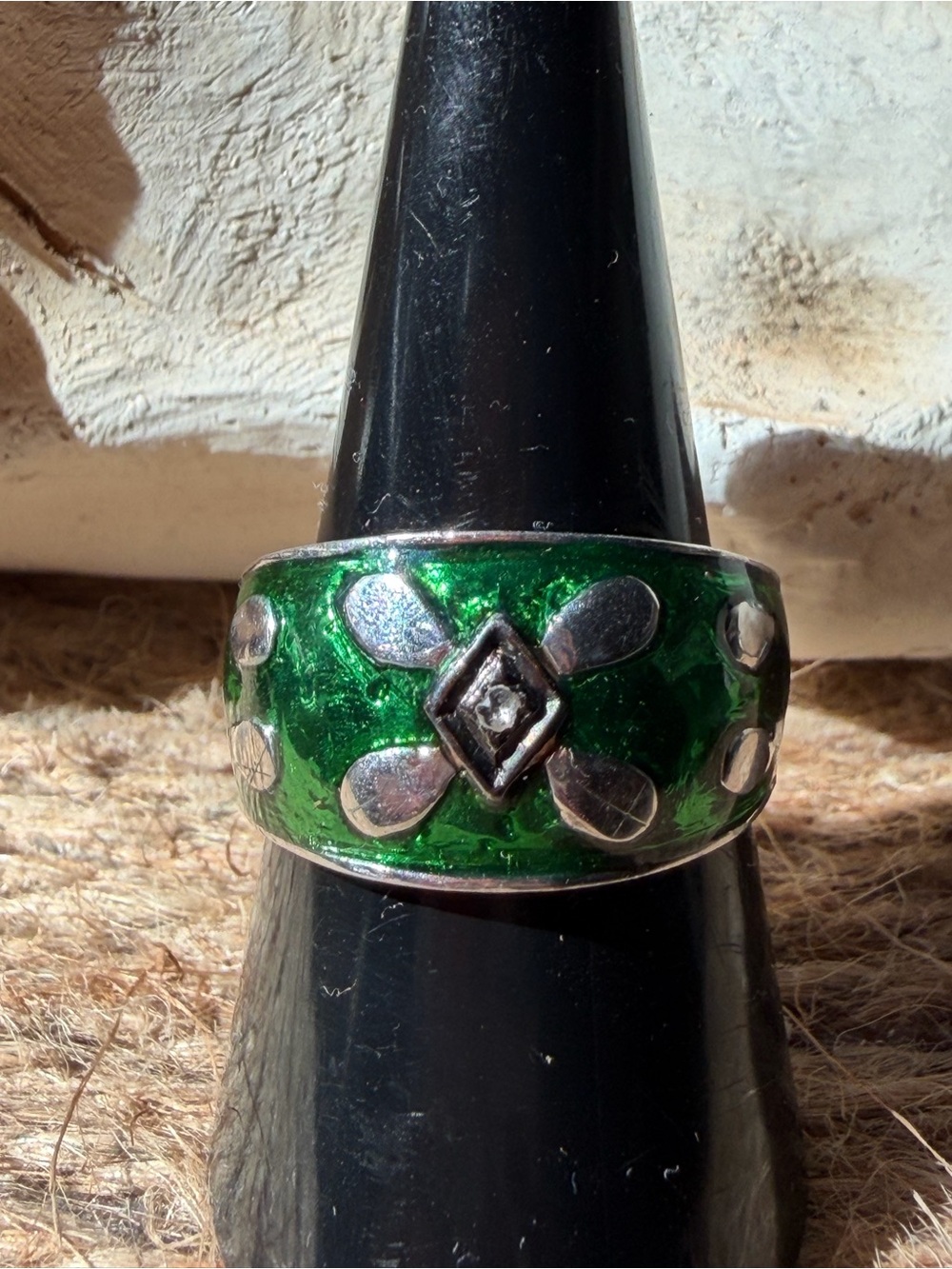 Green Enamel and real Diamond Statement Ring - Women Jewelry